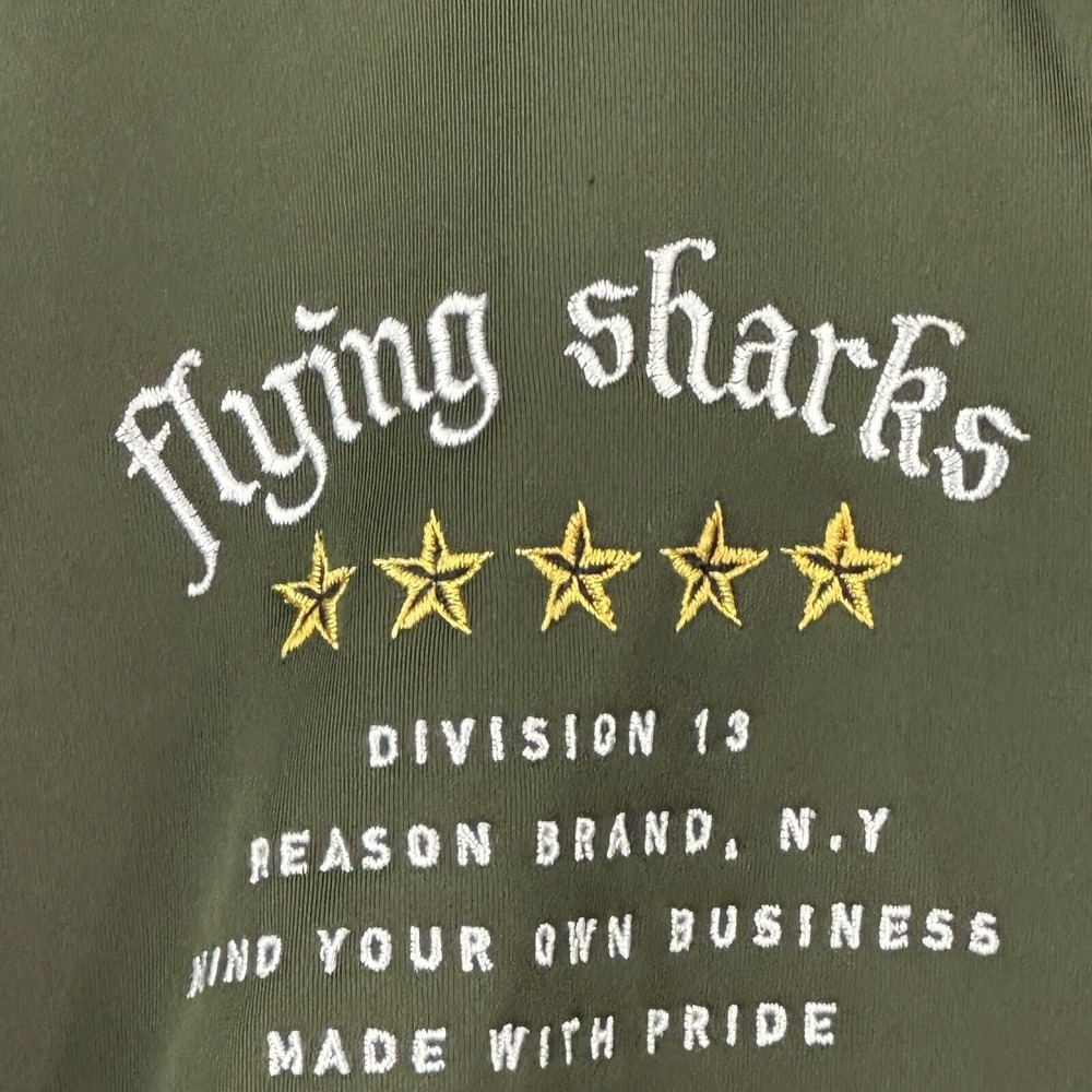 Reason Flying Sharks Allover Patchwork Olive Gree… - image 4